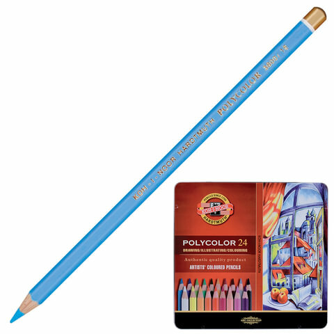 Карандаши цветные художественные KOH-I-NOOR "Polycolor", комплект 2 шт., 24 цвета, 3.8 мм, металлическая коробка, 3824024002PL