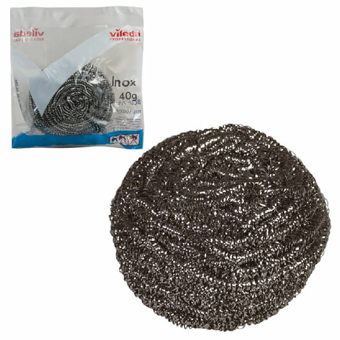 фото Губка металлическая VILEDA Professional "Инокс", для стойких загрязнений, нержавеющая сталь, вес 40 г, 100787
