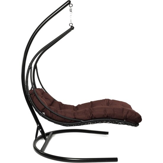 Подвесное кресло M-group лежачее, с ротангом черное, коричневая подушка