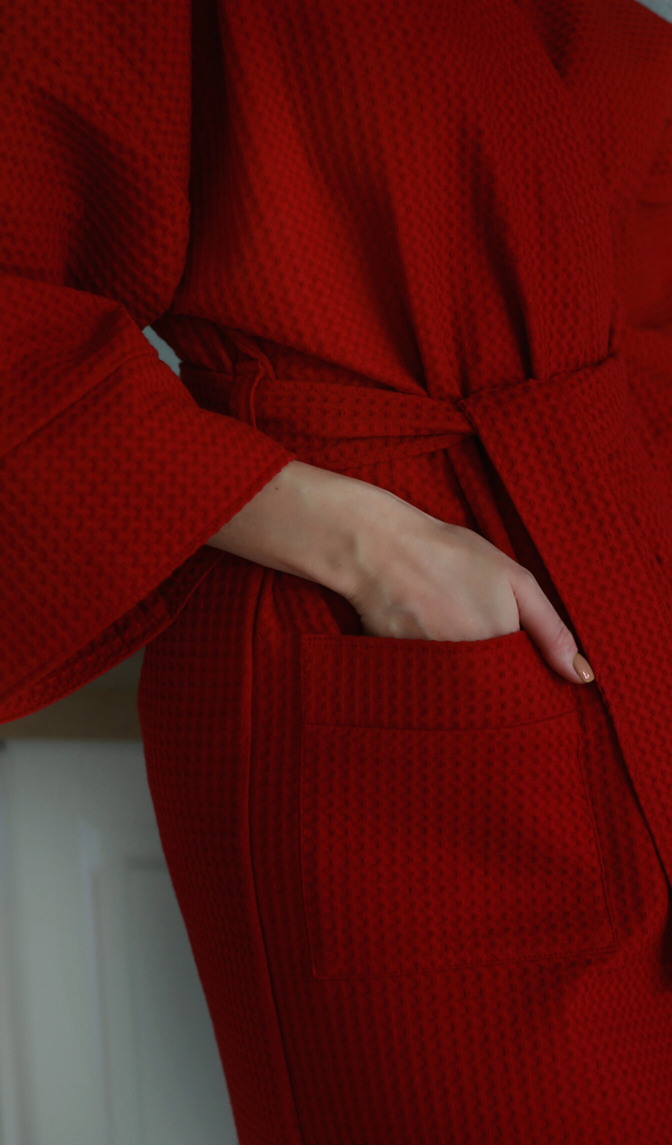 Вафельный халат ZUKI кимоно унисекс Красный - M (46-48) - фотография № 5