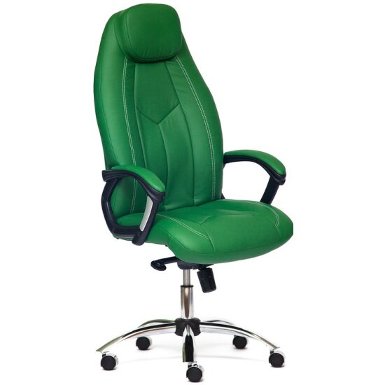 Кресло руководителя TETCHAIR BOSS люкс хром кож/зам, зеленый/зеленый перфорированный, 36-001/36-001/06