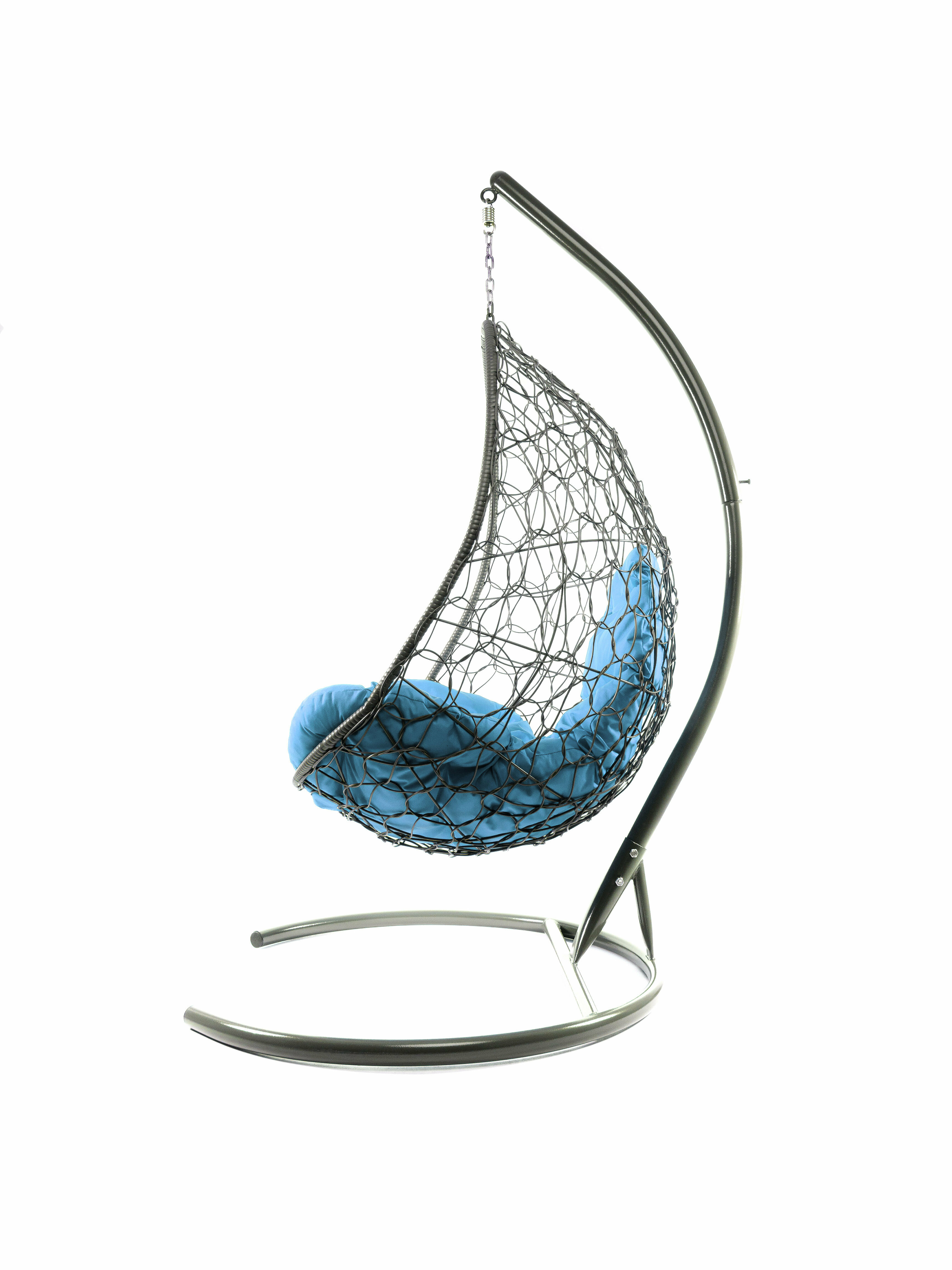 Подвесное кресло ротанг серое, голубая подушка - фотография № 5