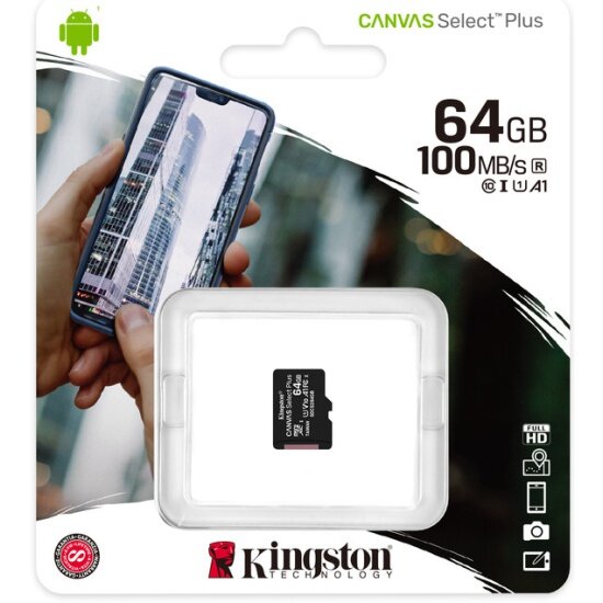 Карта памяти KINGSTON micro SDXC 64Gb Canvas Select Plus UHS-I U1 A1 (100/10 Mb/s)