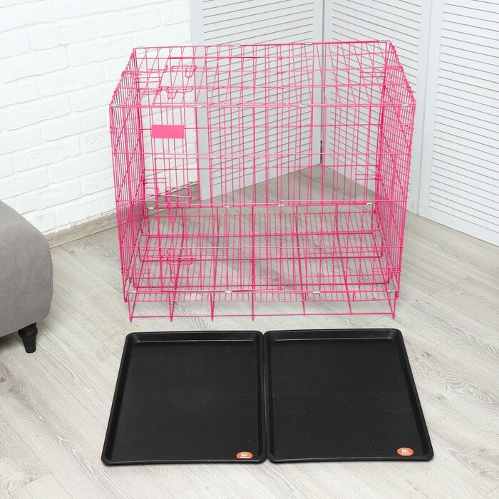 Клетка с люком для собак и кошек, 85 х 60 х 70 см, розовая - фотография № 10