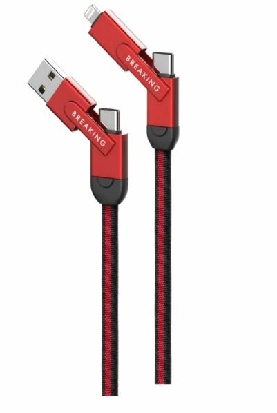 фото Кабель Breaking Nylon 5в1 Universal, USB3.0-A,USB-C,Lightning,USB-C,MicroUSB,3A,60W,1m,(Красн) 21442