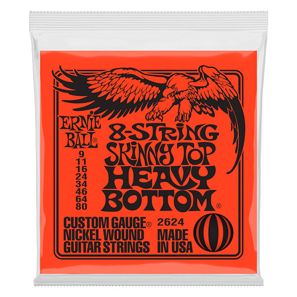 Струны для 8 струнной электрогитары 9-80 ERNIE BALL 2624 Nickel Wound Slinky Skinny Top Heavy Bottom