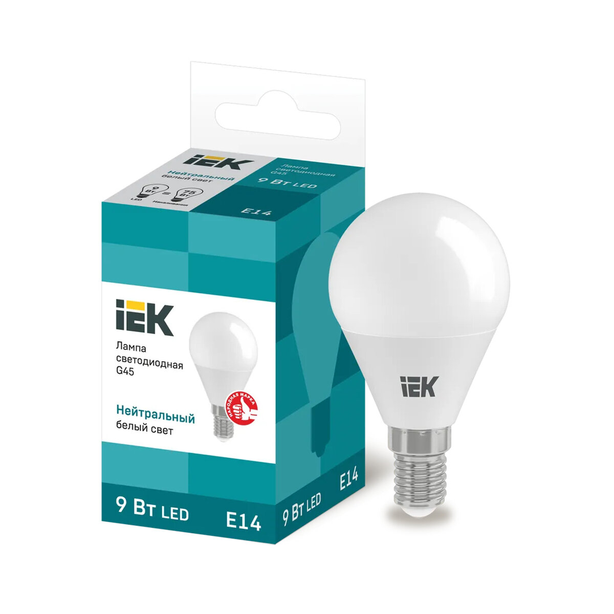 Лампа светодиодная LED IEK Шар, E14, G45, 9 Вт, 4000 K, нейтральный свет