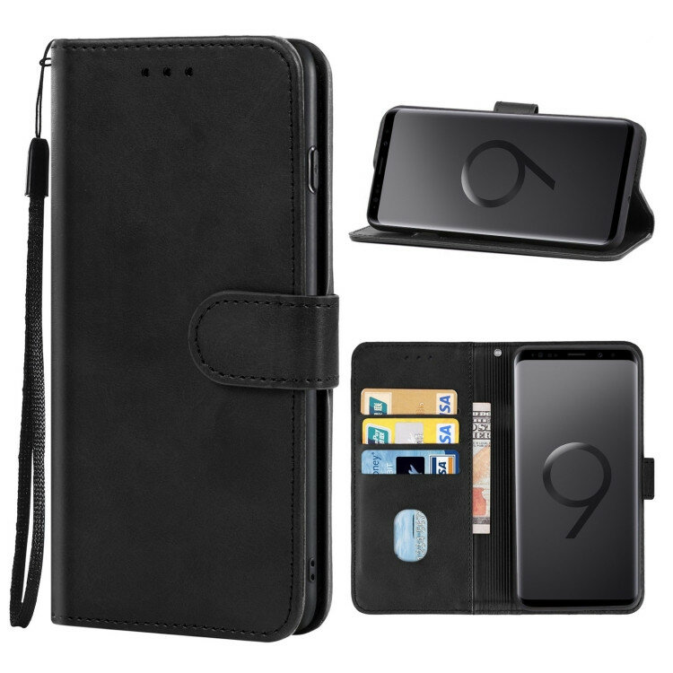 Кожаный чехол книжка для Samsung Galaxy S9 Plus / S9+ с отделениями под карты (Black)