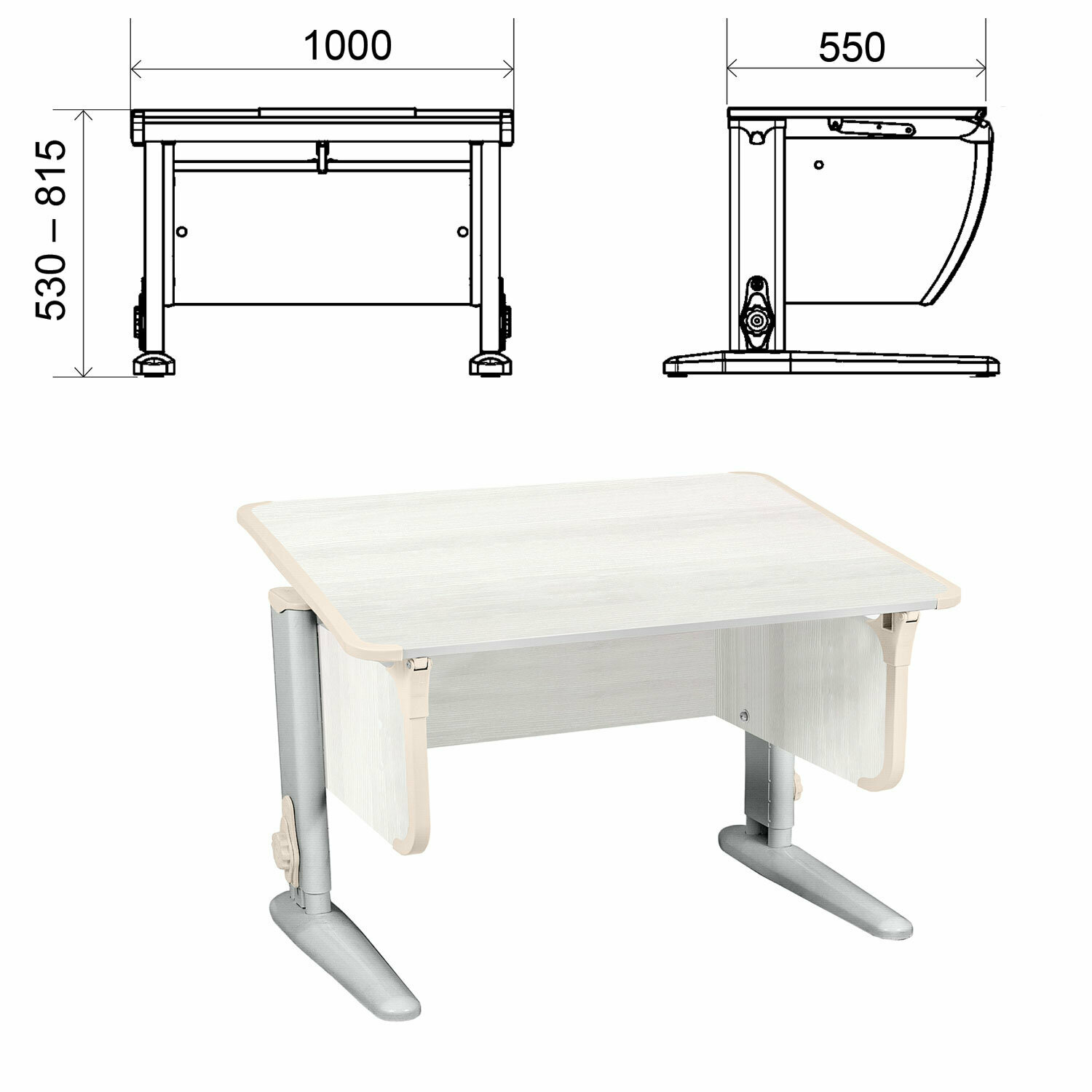 Стол-парта регулируемый "дэми" СУТ.43, 1000х550х530-815 мм, серый каркас, пластик бежевый, рамух белый (комплект) - фотография № 1