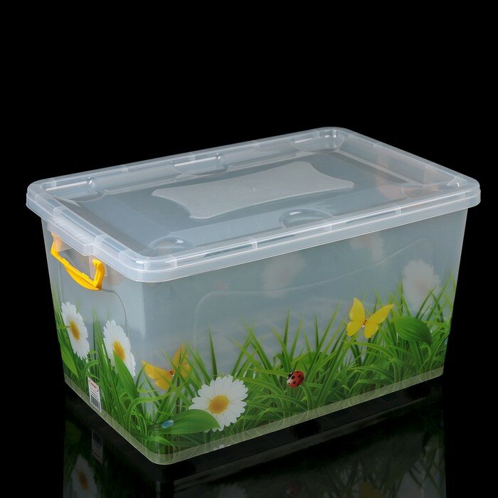 Росспласт Контейнер для хранения с крышкой «Hide box. Трава», 50 л, 60×38×31 см, на колёсиках, микс - фотография № 8