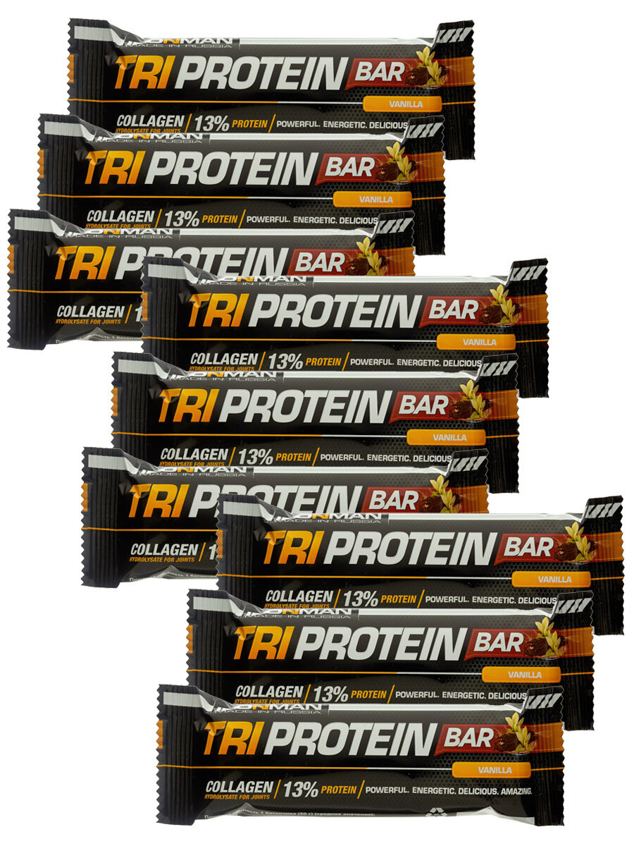 Ironman TRI Protein bar (Ваниль) 9х50г / Протеиновый батончик в шоколаде для набора мышечной массы женщин и мужчин