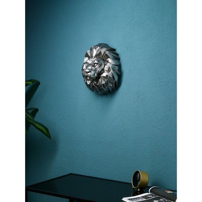 Садовая фигура "Голова льва", полистоун, 32 см, серебро, 1 сорт, Иран - фотография № 4