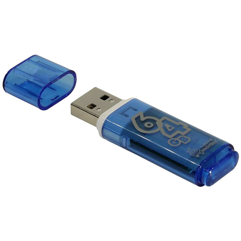 Память Smart Buy "Glossy" 64GB, USB 2.0 Flash Drive, голубой, 230859