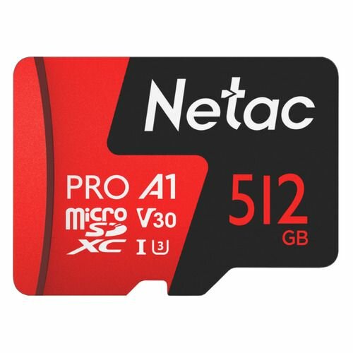 Карта памяти microSDXC UHS-I U3 NETAC P500 Extreme Pro 512 ГБ, 100 МБ/с, Class 10, NT02P500PRO-512G-S, 1 шт.