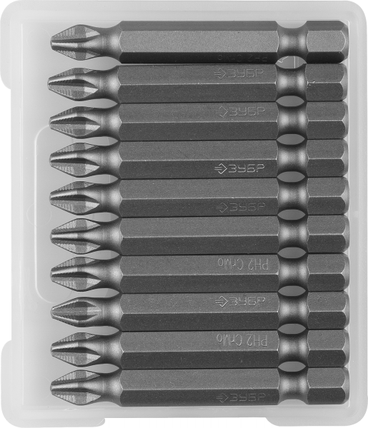 Биты Зубр "мастер" кованые, PH2, 50 мм, 10 шт, 26001-2-50-10