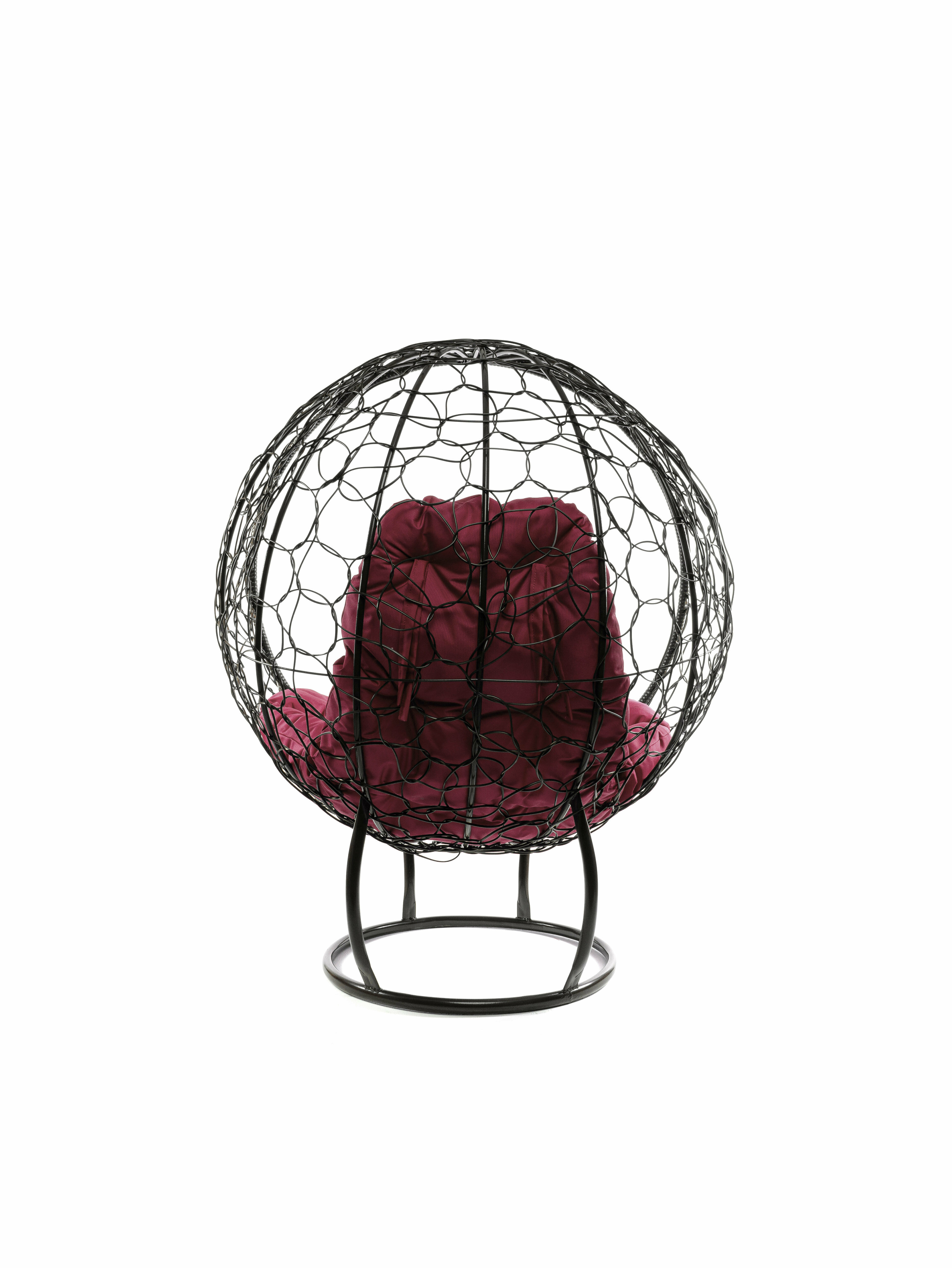 Кресло на подставке ротанг коричневый, бордовая подушка - фотография № 5