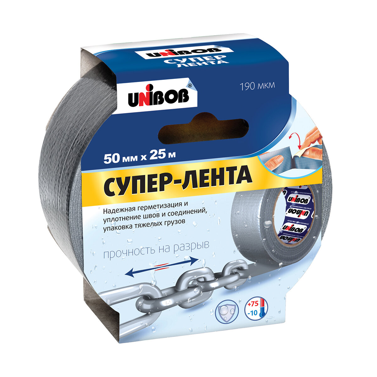 Супер-лента клейкая армированная Unibob 50 мм x 25 м, серая