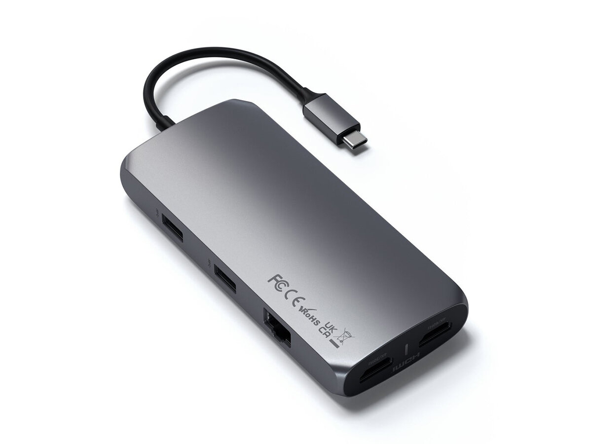 Док-станция Satechi Type-C Multiport MX Adapter (USB 3.0, 2xUSB Type-C, 2xHDMI, RJ-45, SD, micro-SD, Mini jack), Серый космос ST-UCMXAM - фото №2