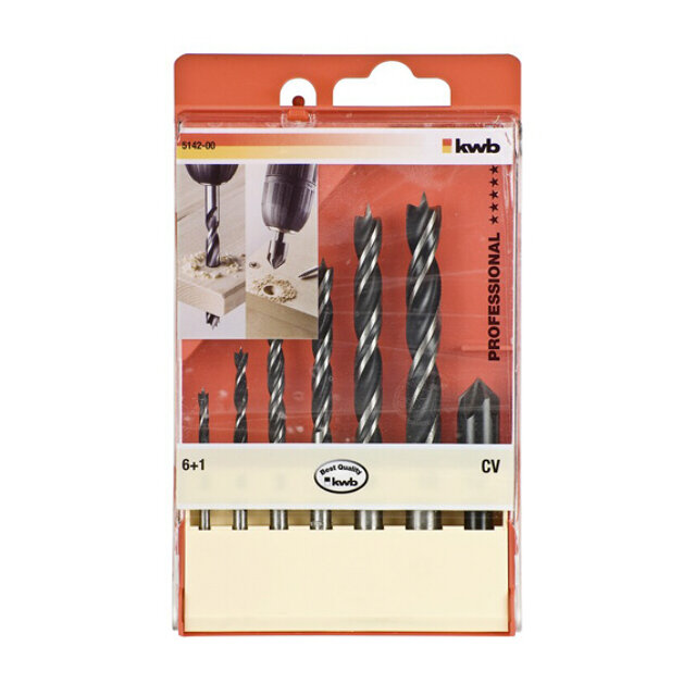фото Набор сверл по дереву kwb 7шт + зенкер