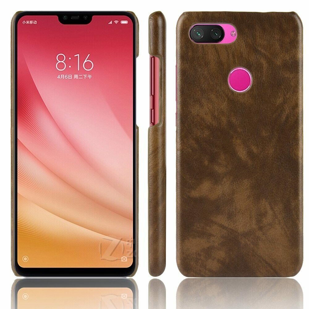 Чехол Litchi Texture для Xiaomi Mi 8 Lite (коричневый)