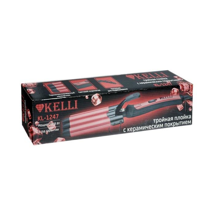 Плойки Kelli Плойка KELLI KL-1247, 65 Вт, керамическое покрытие, тройная, красно-чёрная - фотография № 4