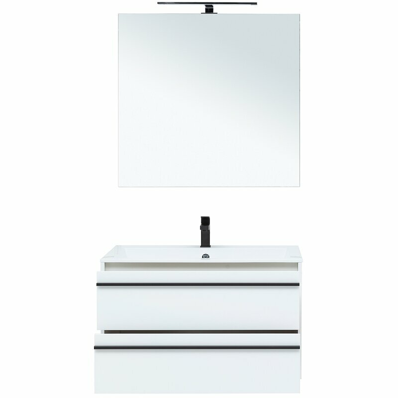 Комплект мебели для ванной Aquanet Lino 90 271957 подвесной Белый матовый - фотография № 5
