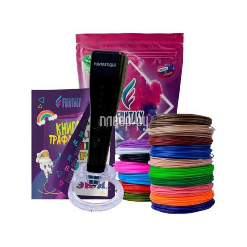 3D ручка Funtasy Piccolo + PLA-пластик 17 цветов + книжка с трафаретами Black 4-1-FPN04B-PLA-17-SB