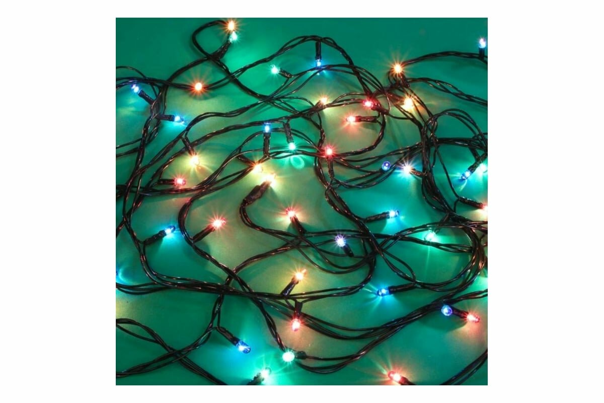 фото Сноубум Гирлянда эл. вьюн 7м, 100 ламп,мультицвет, 8 реж, ПВХ зеленый, 220В 384-023