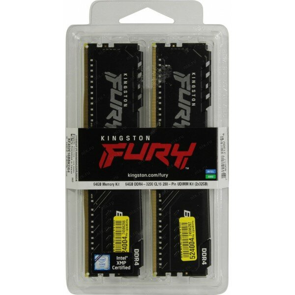 Память оперативная Kingston 64GB 3200MHz DDR4 CL16 DIMM (Kit of 2) FURY Beast Black