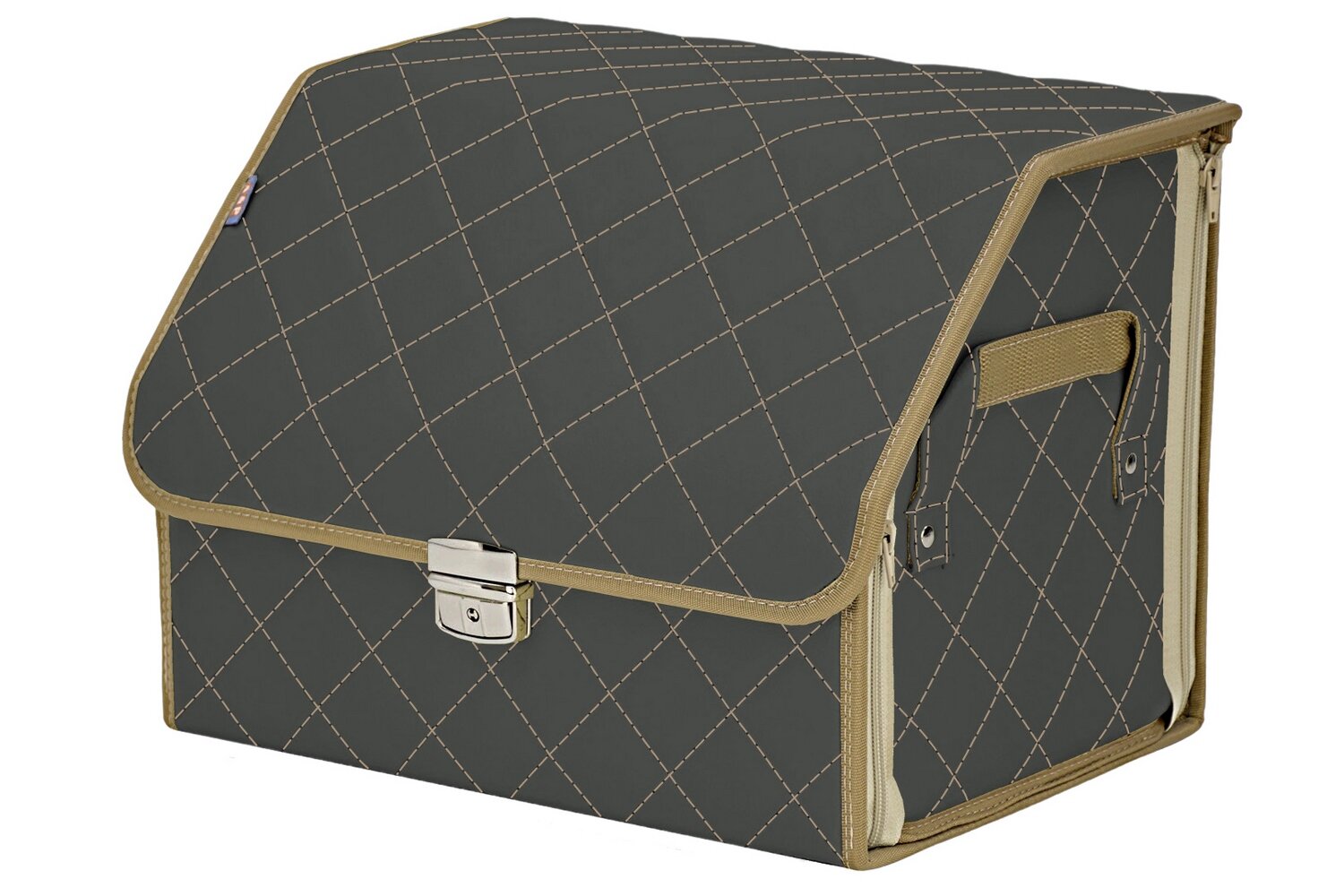 Органайзер-саквояж в багажник "Союз Премиум" (размер M). Цвет: серый с бежевой прострочкой Ромб.