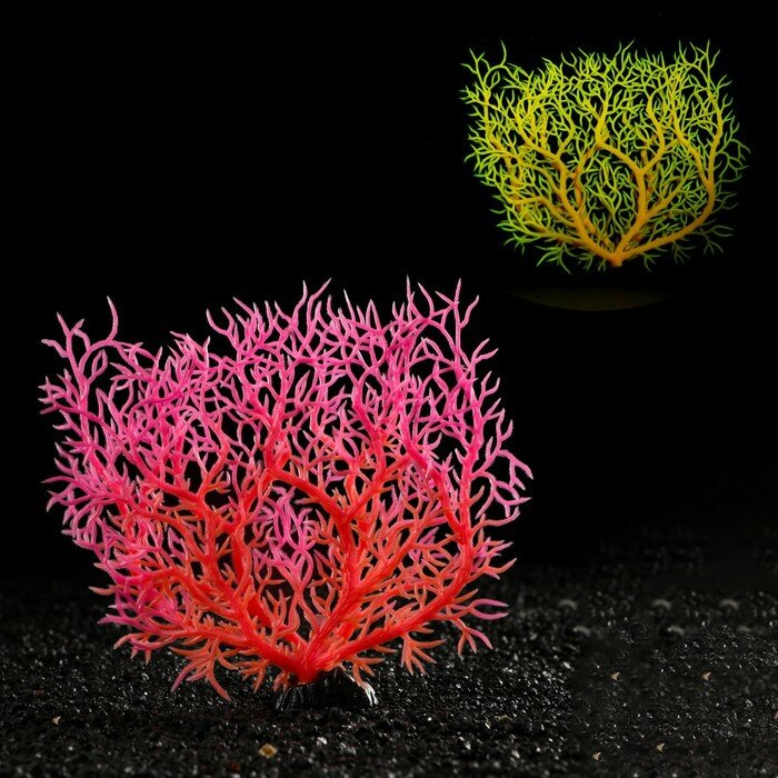 Растение искусственное аквариумное, светящееся, 15 см, красное - фотография № 1