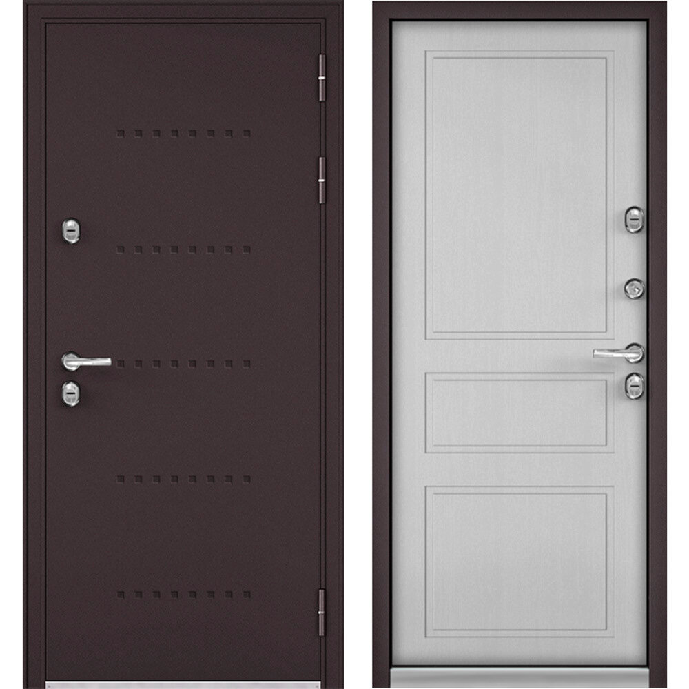 фото Дверь входная с терморазрывом Норд левая букле шоколад - дуб белый матовый 960х2050 мм