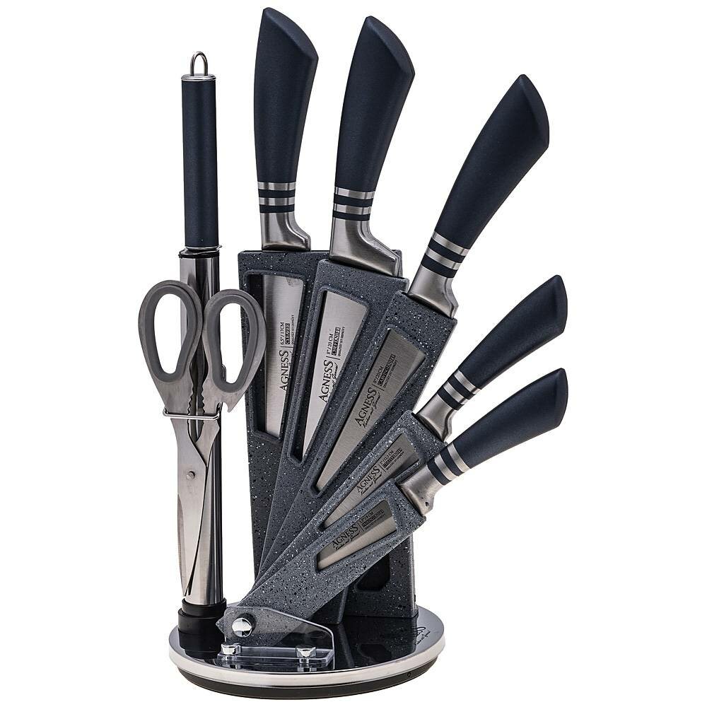 набор ножей с ножницами и мусатом на пластиковой подставке, 8 предметов