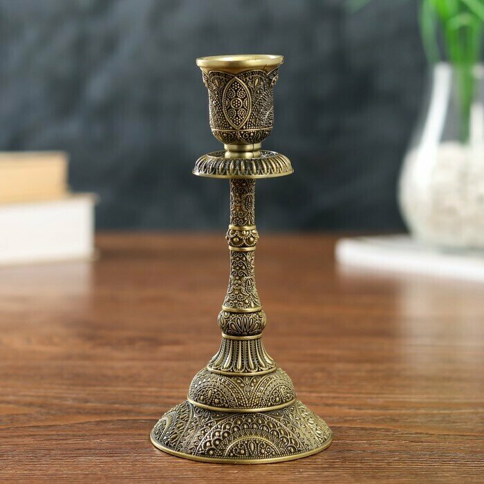 Подсвечник металл на 1 свечу 'Раджа' бронза 16,5х8х8 см - фотография № 1