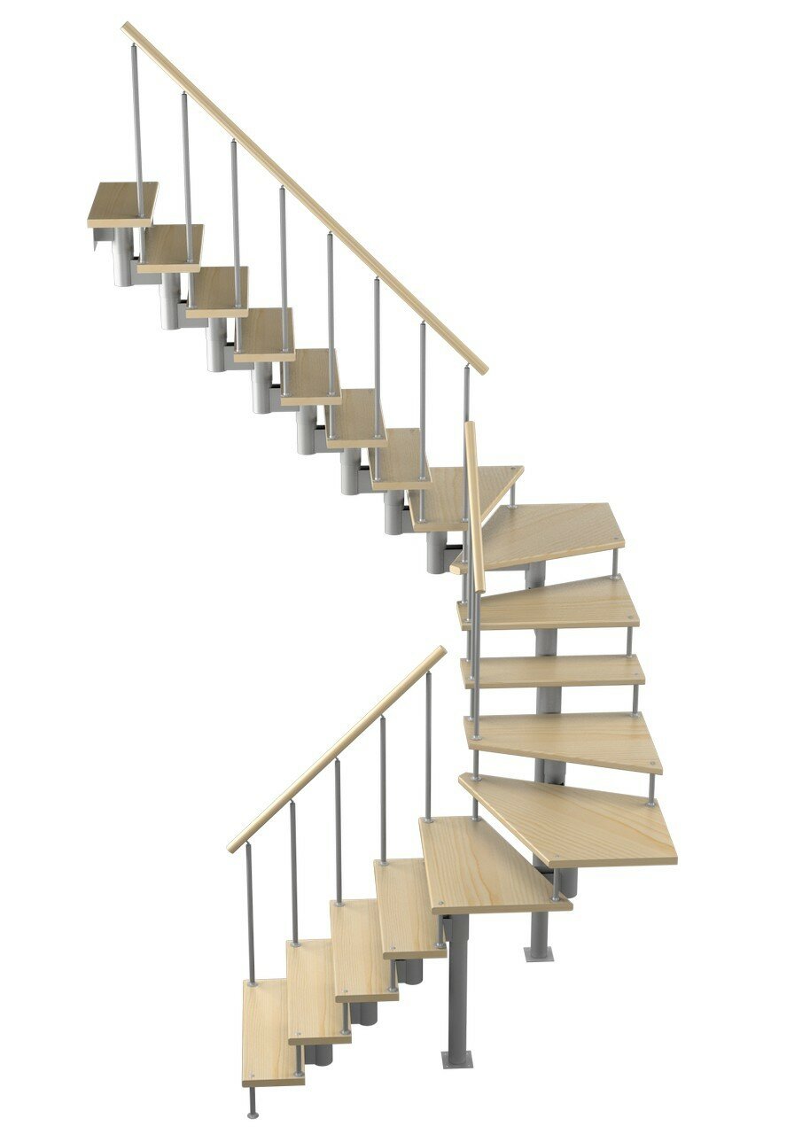 Модульная лестница Спринт 180 (h 3240-3420, Серый, Сосна, Нержавеющая сталь) - фотография № 1
