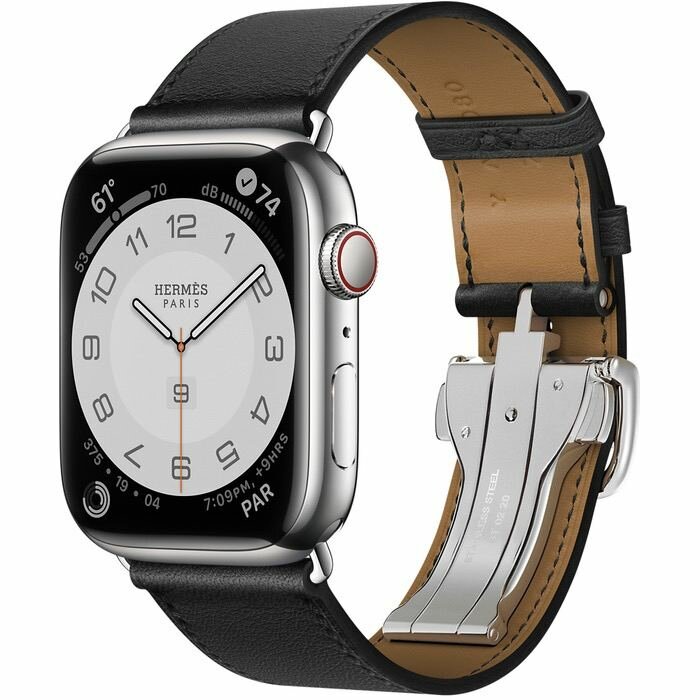 Часы Apple Watch Hermès Series 7 GPS + Cellular 45mm Silver Stainless Steel Case with Single Tour Deployment Buckle Noir GLOBAL