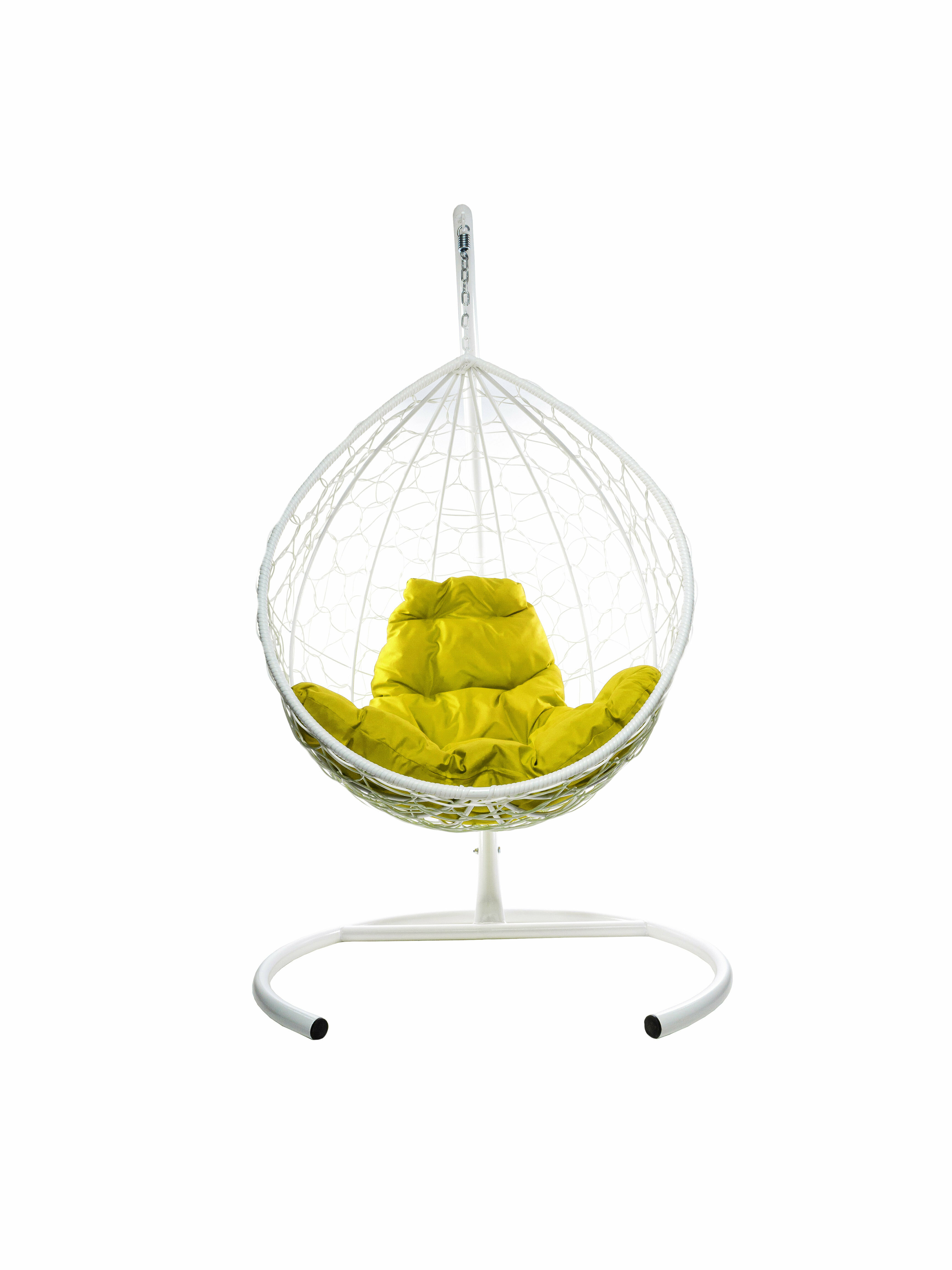 Подвесное кресло ротанг белое, желтая подушка - фотография № 2