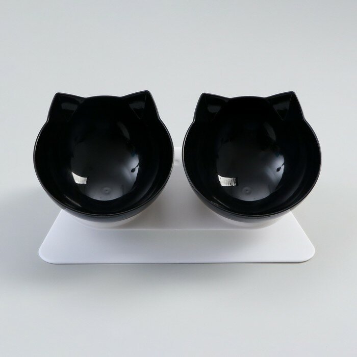 Миски пластиковые на белой подставке 27,5 х 14 х 15 см чёрная/черная - фотография № 2