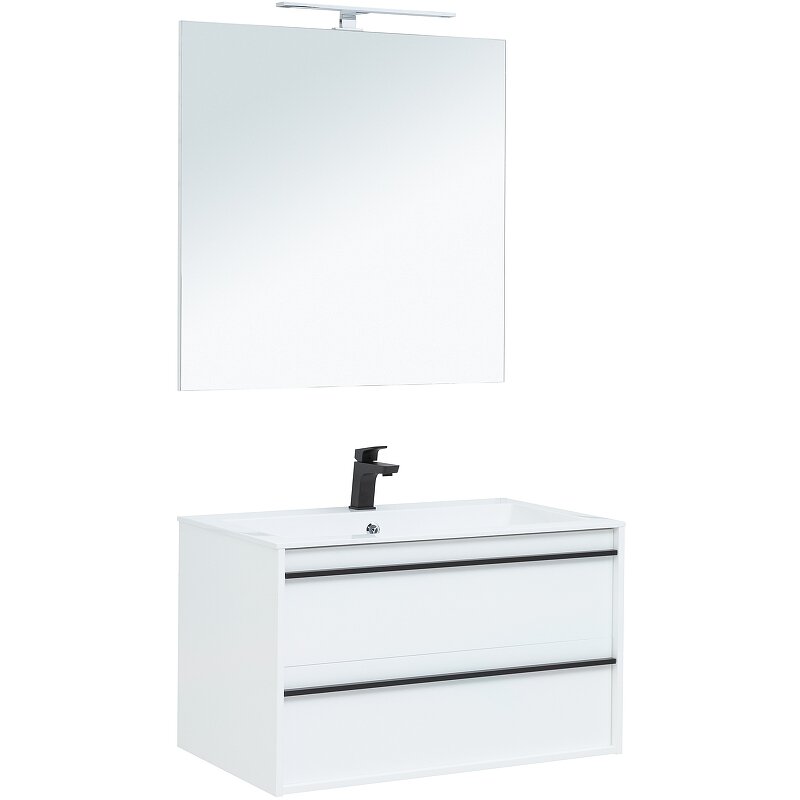 Комплект мебели для ванной Aquanet Lino 90 271957 подвесной Белый матовый - фотография № 1