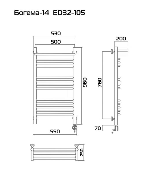 Богема-12 100х50 Электрический полотенцесушитель ED32-105 Хром - фотография № 3