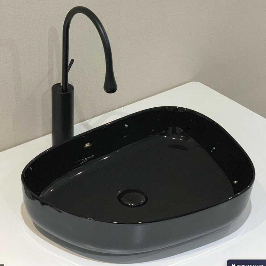 Раковина керамическая BelBagno BB1435-NERO 550х400х140 накладная, цвет черный - фотография № 3