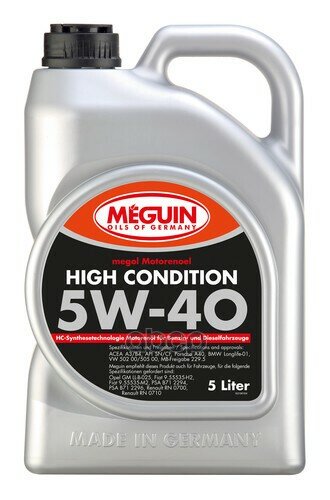 Meguin Нс-Синт. Мот.масло Megol Motorenoel High Condition 5W-40 Cf/Sn A3/B4 (5Л)