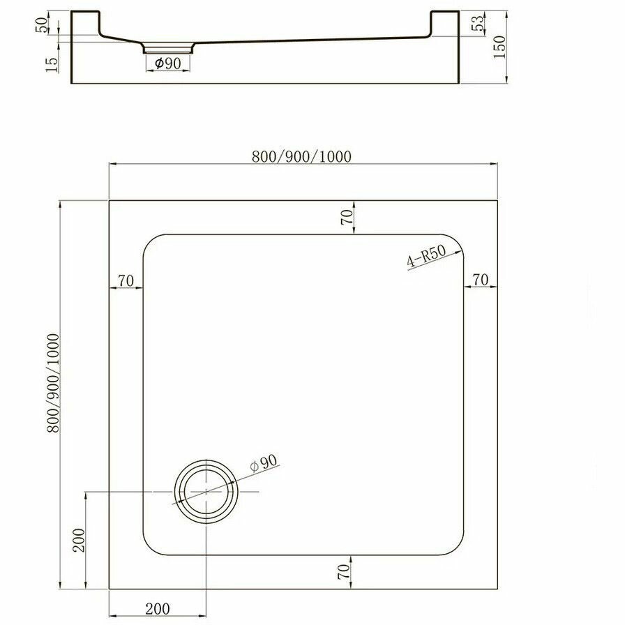 Душевой поддон Veconi TZ52-100-C5 акриловый (белый, квадратный) - фотография № 2