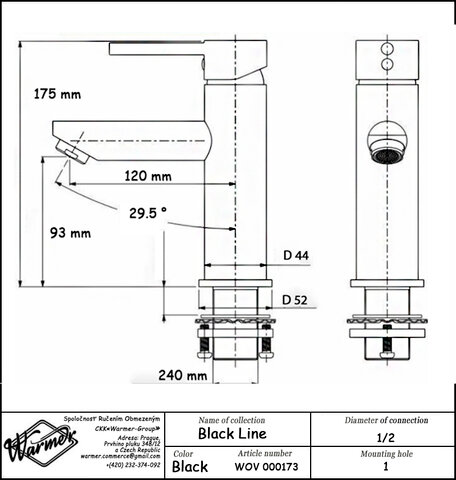 Смеситель для раковины Warmer Black Line 175118 - фотография № 2