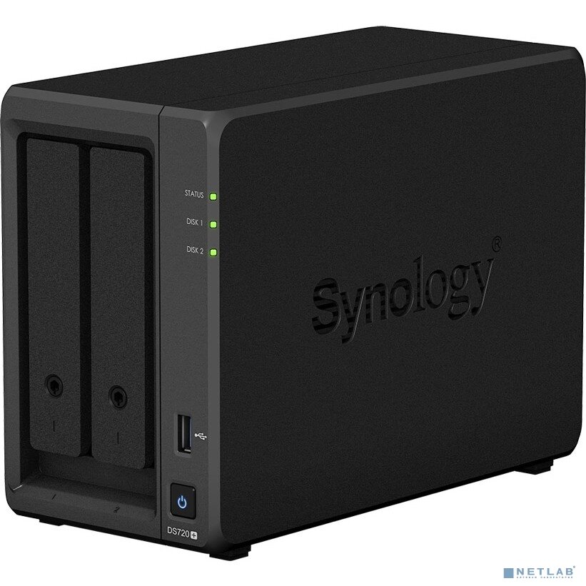 Synology Дисковый массив Synology DS720+ Сетевое хранилище Intel Celeron J4125 2.0 GHz, 2048 Mb DDR4 non-ECC (Max 6144 Mb (2 GB + 4 GB)), No HDD (2), RJ-45 1GbE LAN 2, USB 3.0