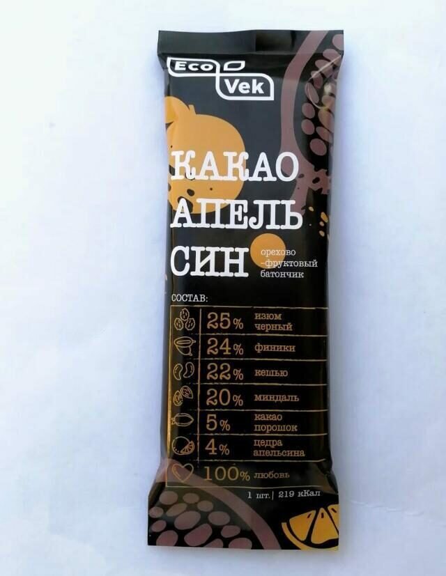 Батончик фруктово-ореховый "Какао-апельсин" (EcoVek), 50 г - фотография № 2