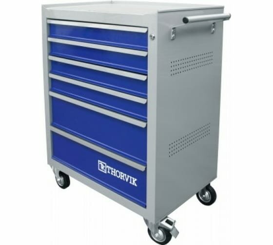 фото Инструментальная тележка THORVIK ТТ6GB-R 6-ти полочная, серая с синими ящиками