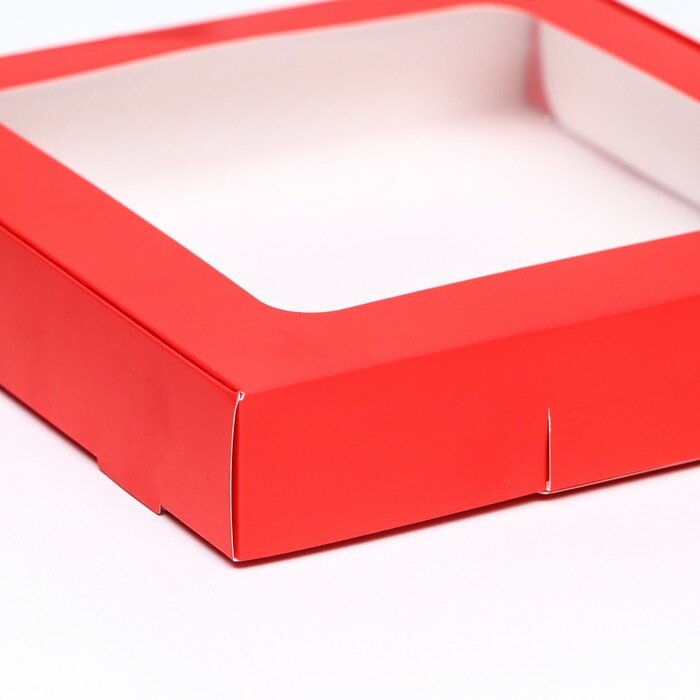 Коробка самосборная с окном красная, 16 х 16 х 3 см - фотография № 3