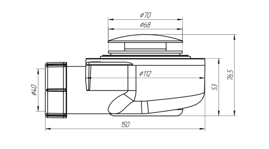 Ani E450CLGS, Сифон для душевого поддона 1 1/2"*50 h 53мм, клик- клак (грибок-сетка) - фотография № 2