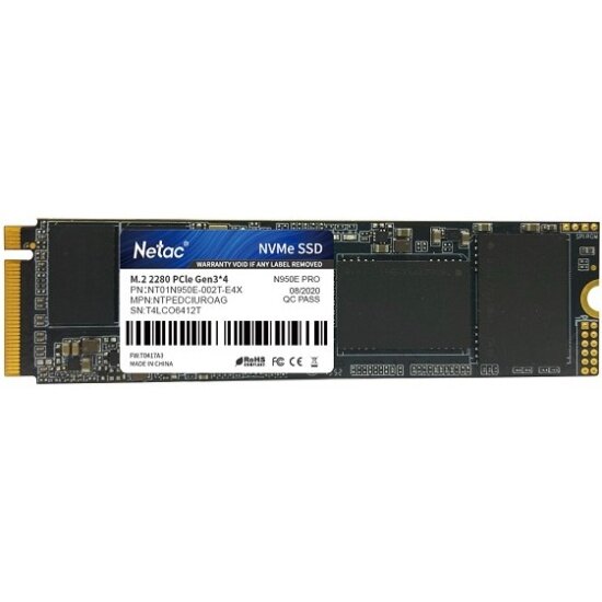 SSD диск NETAC M.2 (2280) N950E Pro 2.0 Tb PCIe NVMe 3.0 x4 TLC NT01N950E-002T-E4X